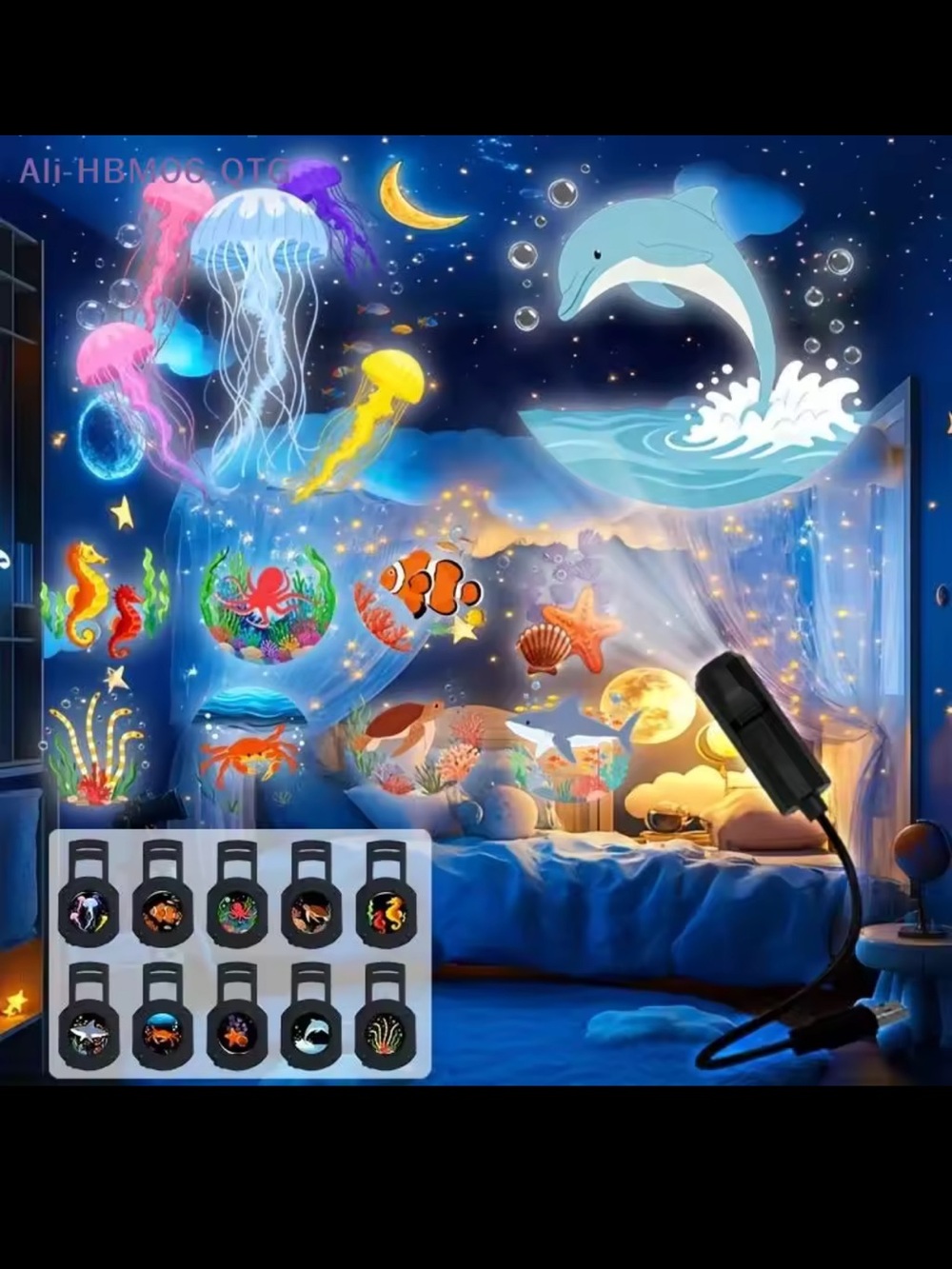 Underwater Glow Wall Stickers Projector Set - Blue new with tags